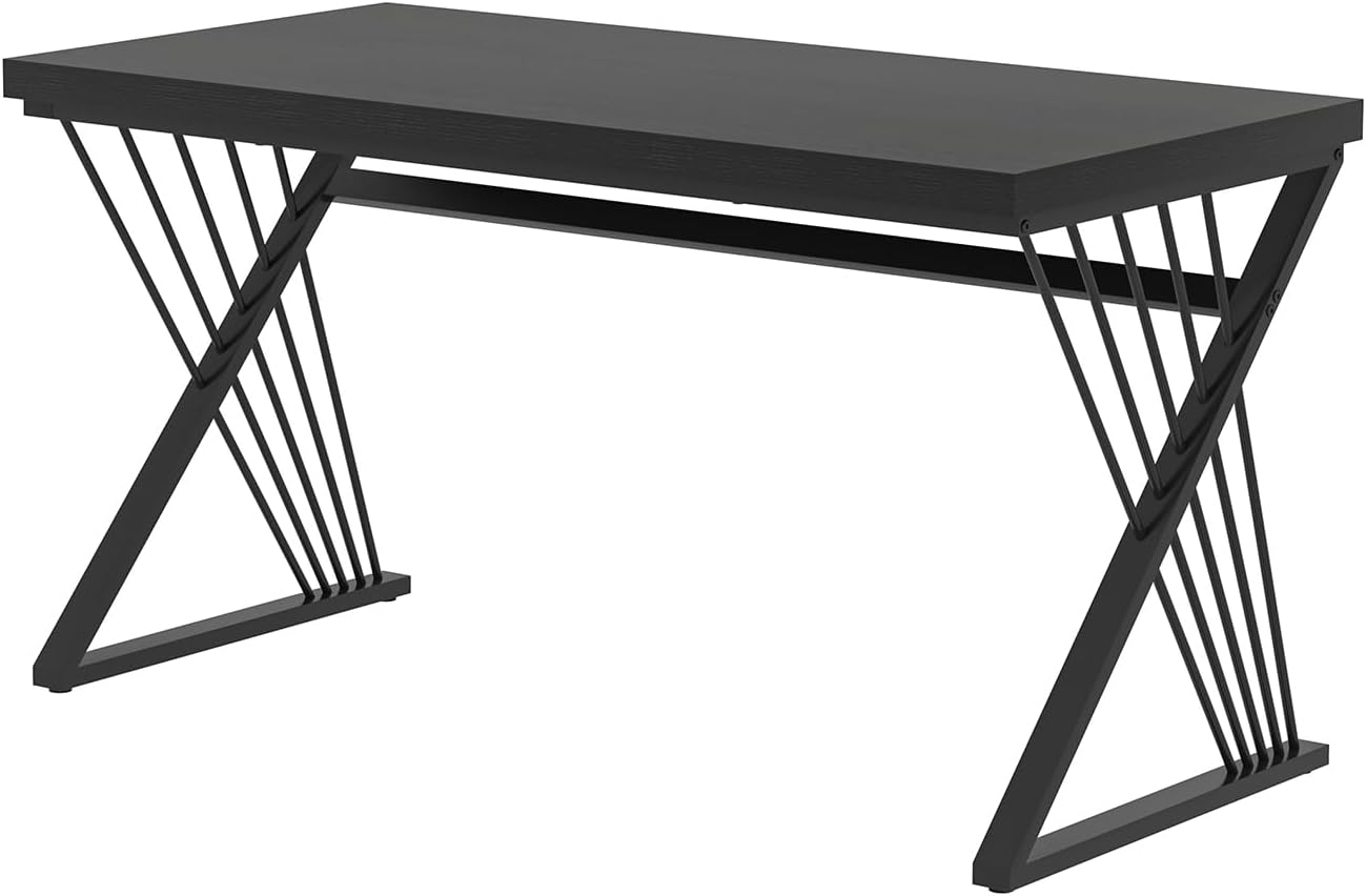 FOLUBAN Black Desk, Modern Wood and Metal Computer Desk for Home Office, Simple Writing Work PC Desks for Bedroom, Industrial Study Gaming Table for Living Room, Black, 53 Inch