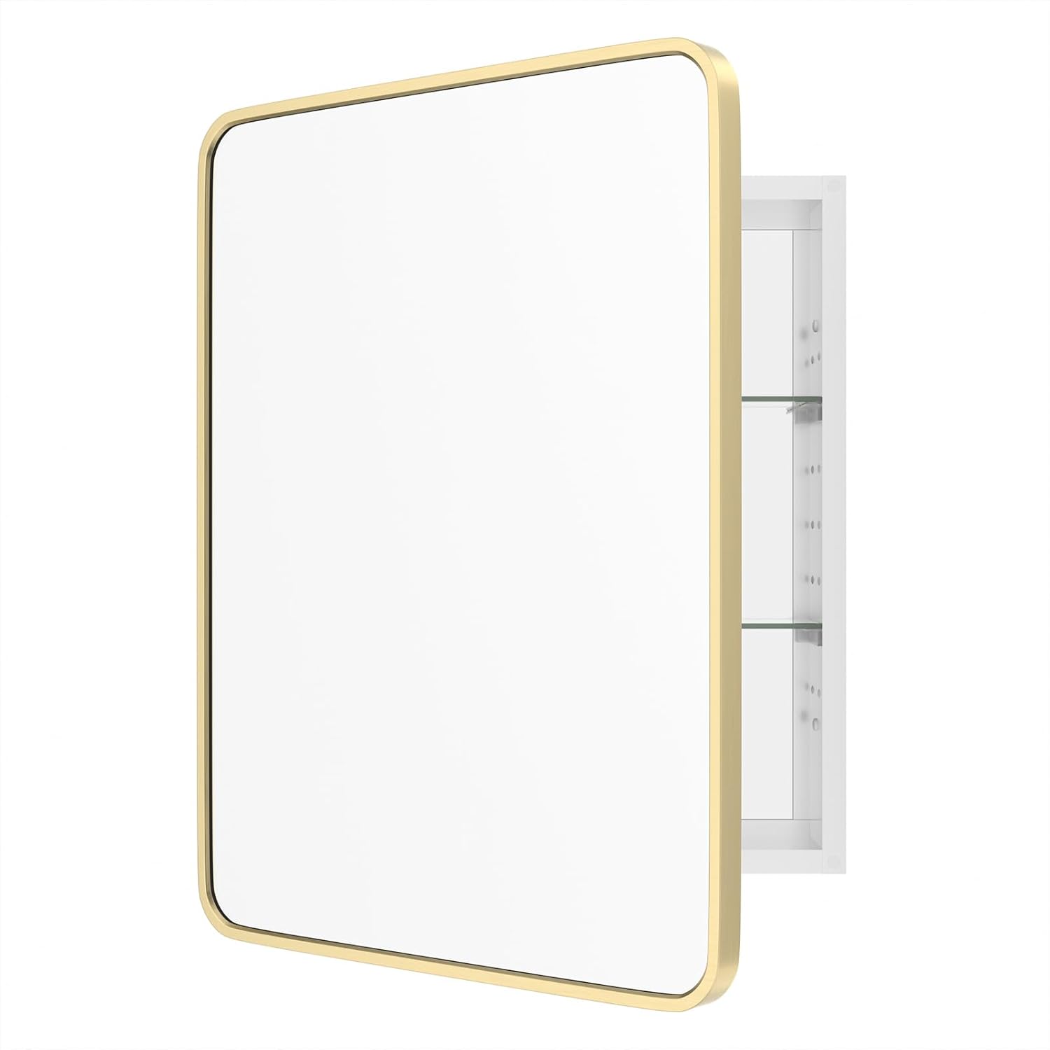 WallBeyond Bathroom Medicine Cabinet with Mirror, 22x28 Inch Gold Recessed Medicine Cabinet with Round Corner Aluminum Alloy Metal Framed, Single Door Cabinet Medicine with Storage