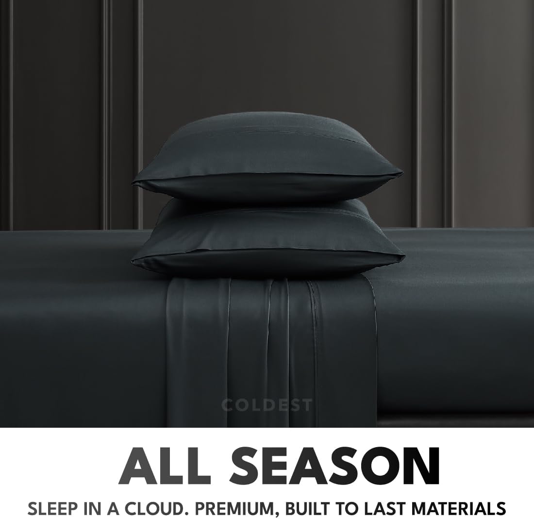 Coldest 100% Organic Viscose Derived from Bamboo Sheets, Luxury Ultra Soft & Cooling, Deep Pocket, Double Stitching - Ideal for Hot Sleepers - Queen Size 5 Pieces Set