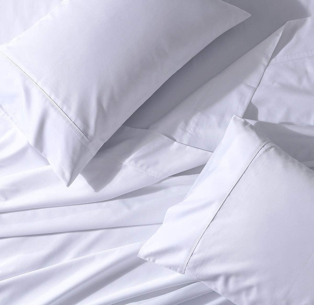 Solid 300-Thread-Count, 100-Percent Cotton Percale, Breathable Crispy Split-California-King Sheets Set for Adjustable Beds, White