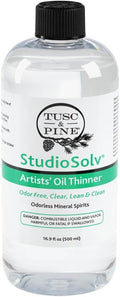 Tusc & Pine StudioSolv™ Odorless Mineral Spirits - Pack of 12-16.9oz (500ml) - Purified Odor-Free Spirit Solvent for Thinning Oils, Artists, Painting Thinner, Professionals, & More!