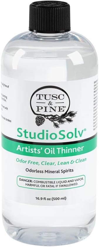 Tusc & Pine StudioSolv™ Odorless Mineral Spirits - Pack of 12-16.9oz (500ml) - Purified Odor-Free Spirit Solvent for Thinning Oils, Artists, Painting Thinner, Professionals, & More!