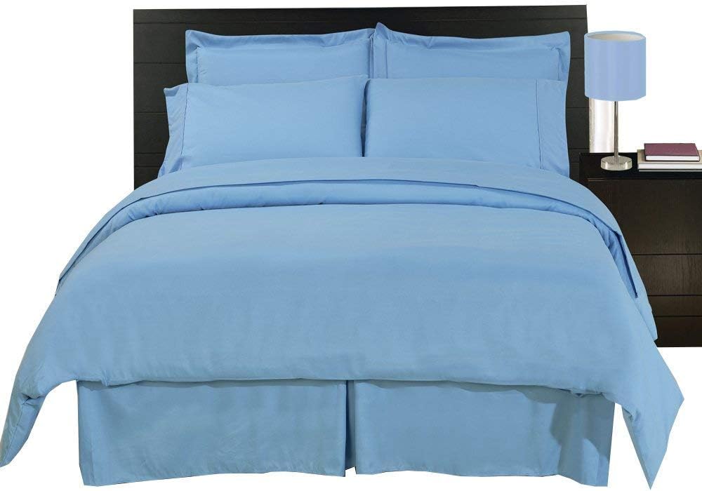 Royal Hotel Bedding King Size Bedding Set 8 Piece Bed in a Bag, 600 TC 100% Cotton Sheets, Down Alternative Comforter, Blue Solid, Duvet Cover Set