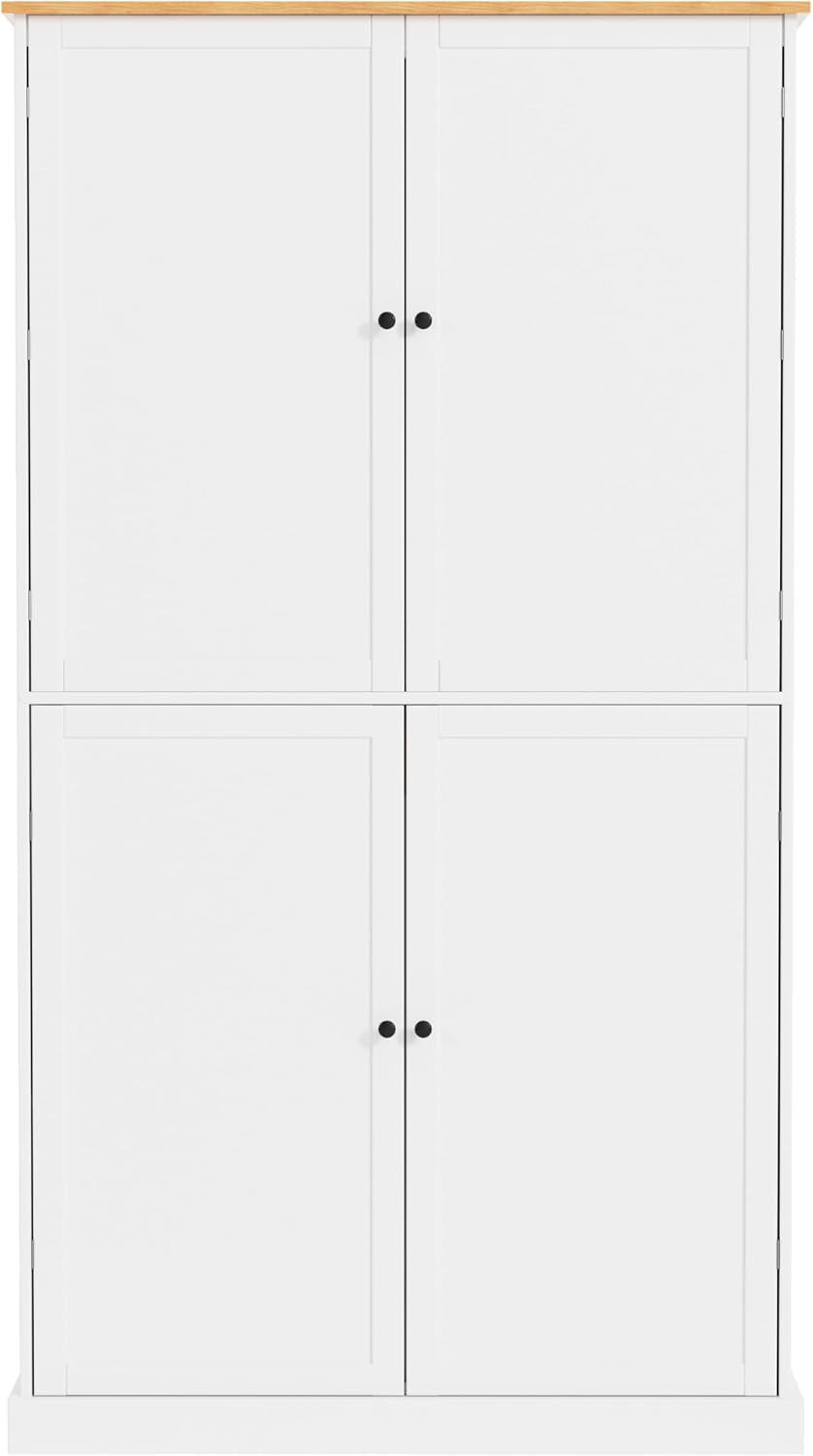 71.3inch Farmhouse Kitchen Pantry, Freestanding Large Cupboard Storage Cabinet with 2 Drawers and 2 Adjustable Shelves, Wood Storage Cabinet with 8 Door Shelves for Kitchen, Dining Room (White-2)