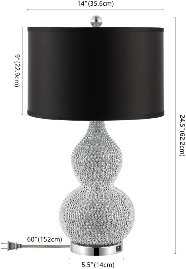 SAFAVIEH Lighting Collection Nicole Modern Silver Bead Base/ Black Shade 25-inch Bedroom Living Room Home Office Desk Nightstand Table Lamp Set of 2 (LED Bulbs Included)