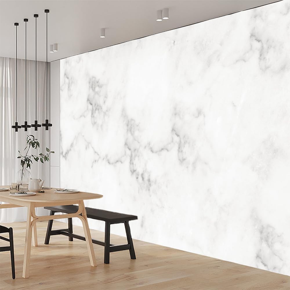 ELGADO Marble Photos Wall Mural, Simple White Murals High Resolution Pictures Poster,Large Wallpaper Mural Wall Decor for Bedroom Living Room Tv Background Room Decor,116' W x91 H