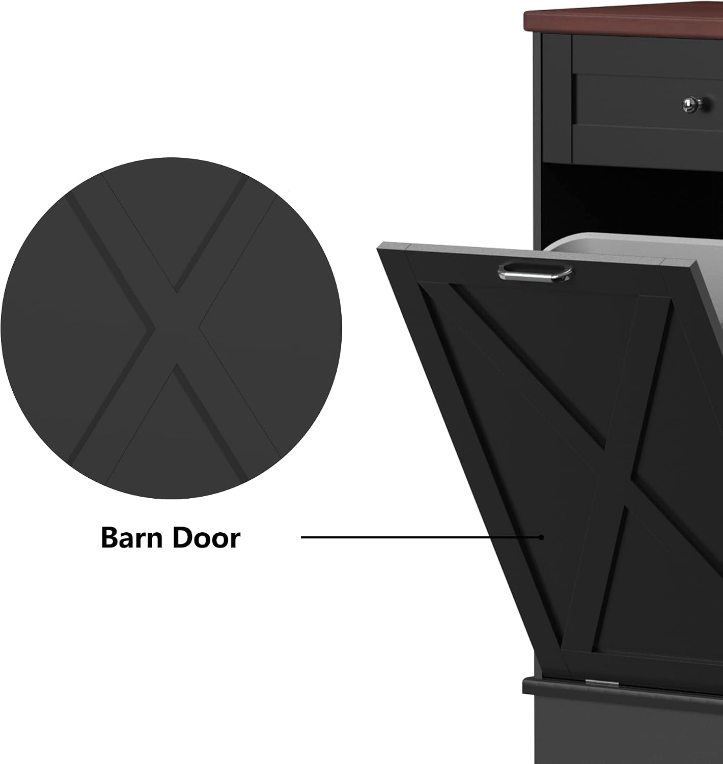 TOLEAD Double Tilt Out Trash Cabinet Free Standing 10 Gallon Recycling Trash Can Cabinet with Barn Door for Farmhouse Kitchen,Living Room, Dining Room, Black