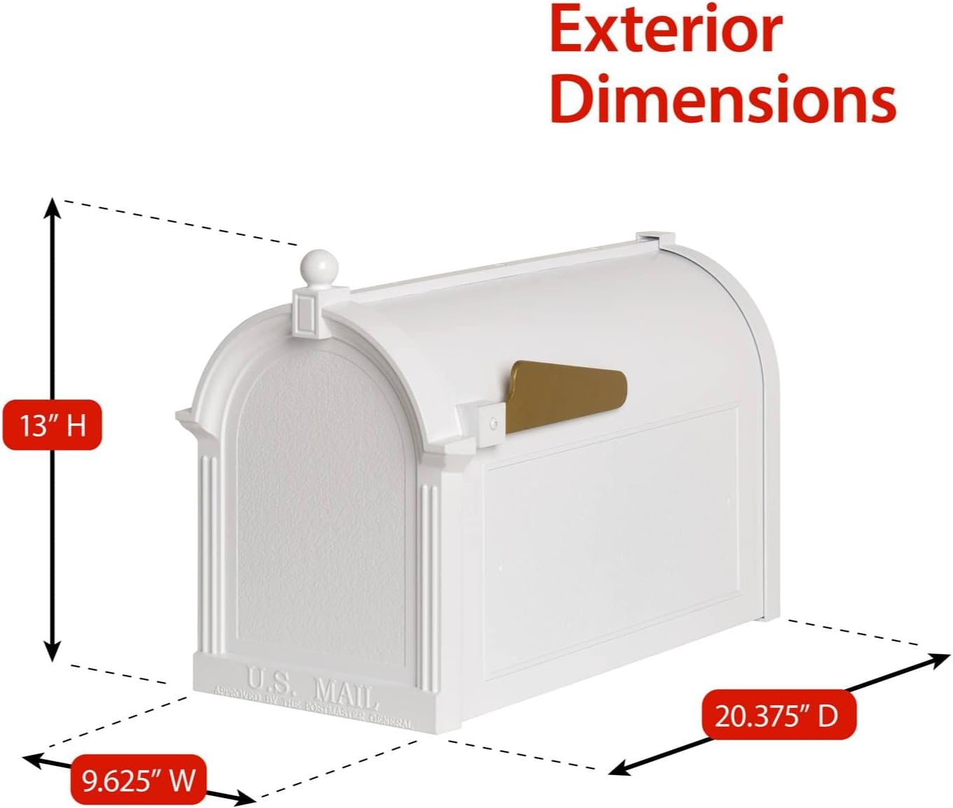 Whitehall Custom Extra Large Mailbox, Capitol Model with Modern Style Address Plaques and Post Package, Sand Cast Aluminum, White Personalized in Black