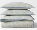 Lauren Ralph Lauren Marisa King 3 pc Comforter Set Shams Paisley Print Yellow, Blues on White Ground. Reverses to Blue Stripe.