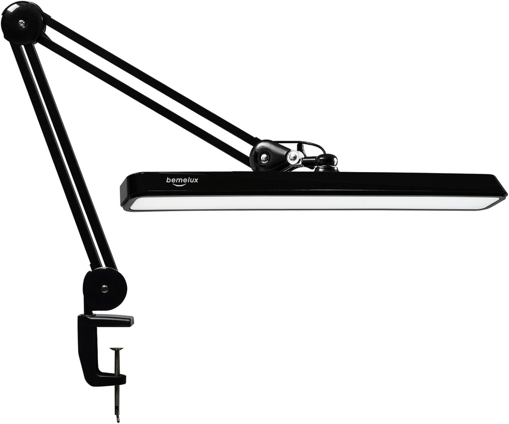 LED Architect Desk Lamp with Clamp, Metal Swing Arm 2000 Lumens Dimming Office Table Lamp for Task Work Drafting Reading Desktop, 117PCS Bright LEDs, 24W Workbench Lamp(Black)