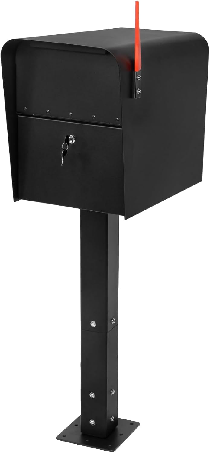 Extra Large Locking Mailbox with Post for Outside, Heavy Duty Base Plate Included, 21.6' x 11.8' x 16.5' XL Metal Mailbox and Post Combo, Weather-Resistant, Easy Assembly, Black