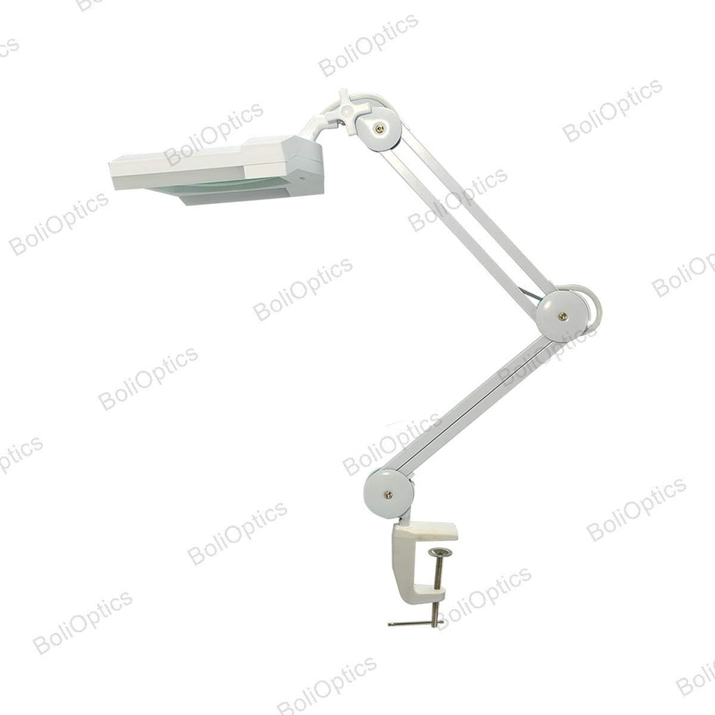 BoliOptics (Glass Lens) LED Magnifying Lamp, 5 Diopter 2.25X, 7x6 inch, Hands Free Adjustable Arm with Clamp for Professionals, Repair, Reading, Crafts, White