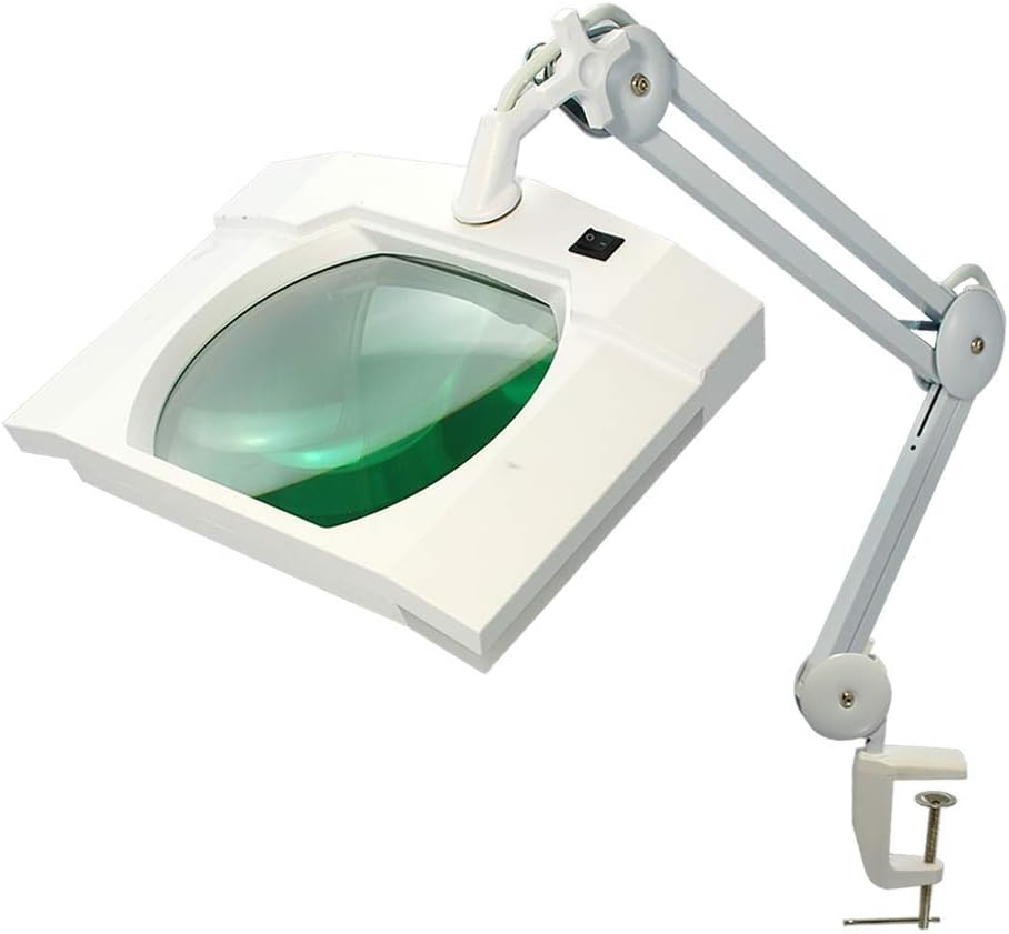 BoliOptics (Glass Lens) LED Magnifying Lamp, 5 Diopter 2.25X, 7x6 inch, Hands Free Adjustable Arm with Clamp for Professionals, Repair, Reading, Crafts, White