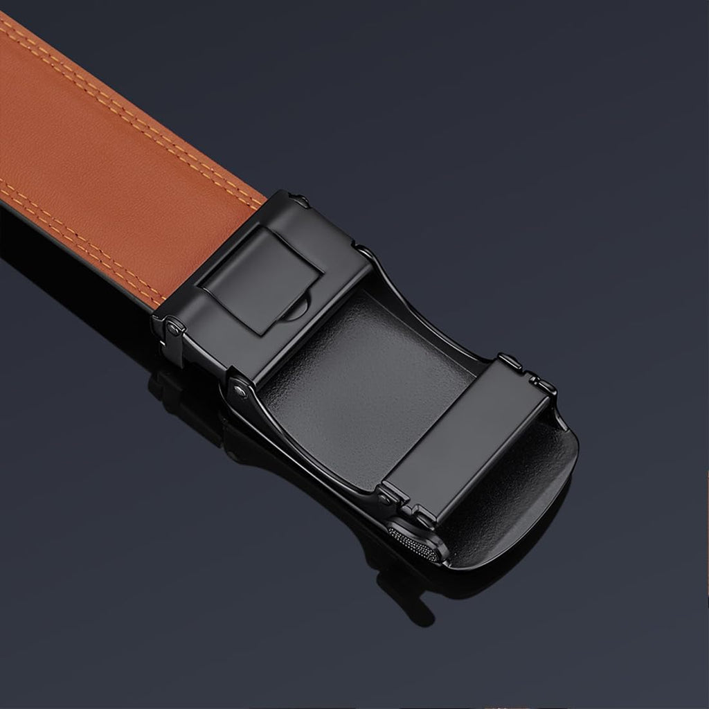 Automatic Ratchet Belt for Men - Genuine Leather Dress & Casual Use, Adjustable Buckle