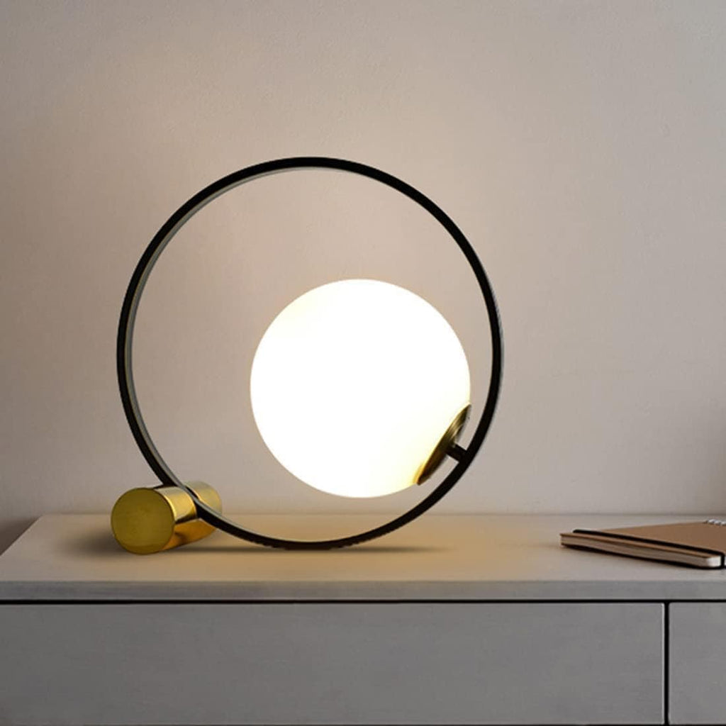 Glass Globe Table Lamps Set of 2-Black and Gold Nightstand Lamps Milk Glass Desk Lamp Midcentury Modern Bedside Table lamp Small Lamps for Bedroom Nightstand Living Room End Tables