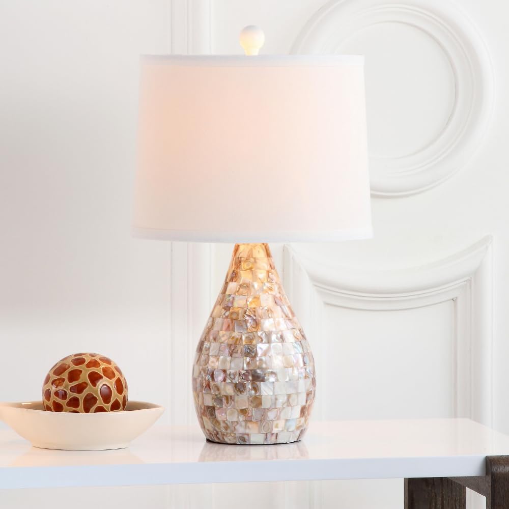 SAFAVIEH Lighting Collection – Lauralie Nautical Cream Capiz Shell Table Lamp, Set of 2, 21-Inch Bedroom Living Room Home Office Desk Nightstand Lamps, LED Bulbs Included (LIT4011A-SET2)