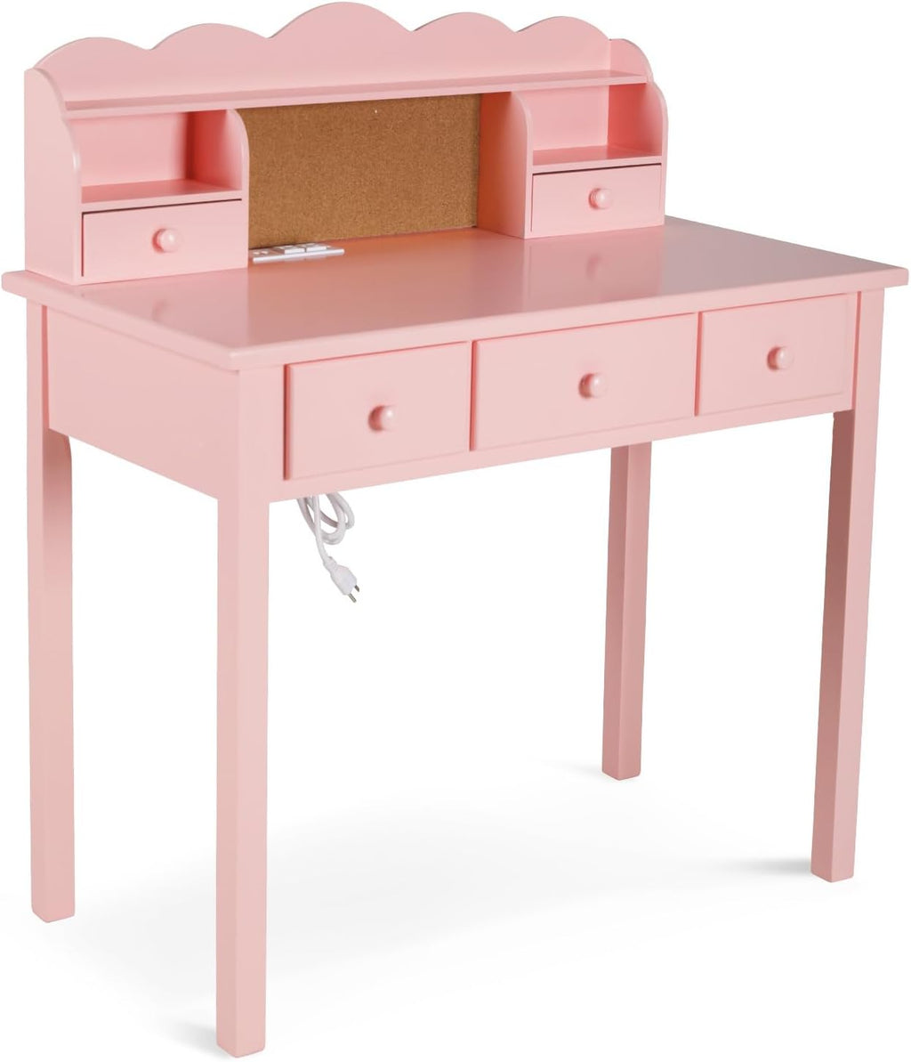 FUNKOCO Home Office Furniture Writing Desk,Computer Work Station with Detachable Hutch,5 Drawers(Pink)