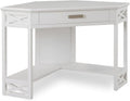 Leick Home Sage Corner Office Desk, Solid Wood, with Drop Front Keyboard Drawer, White, 85430
