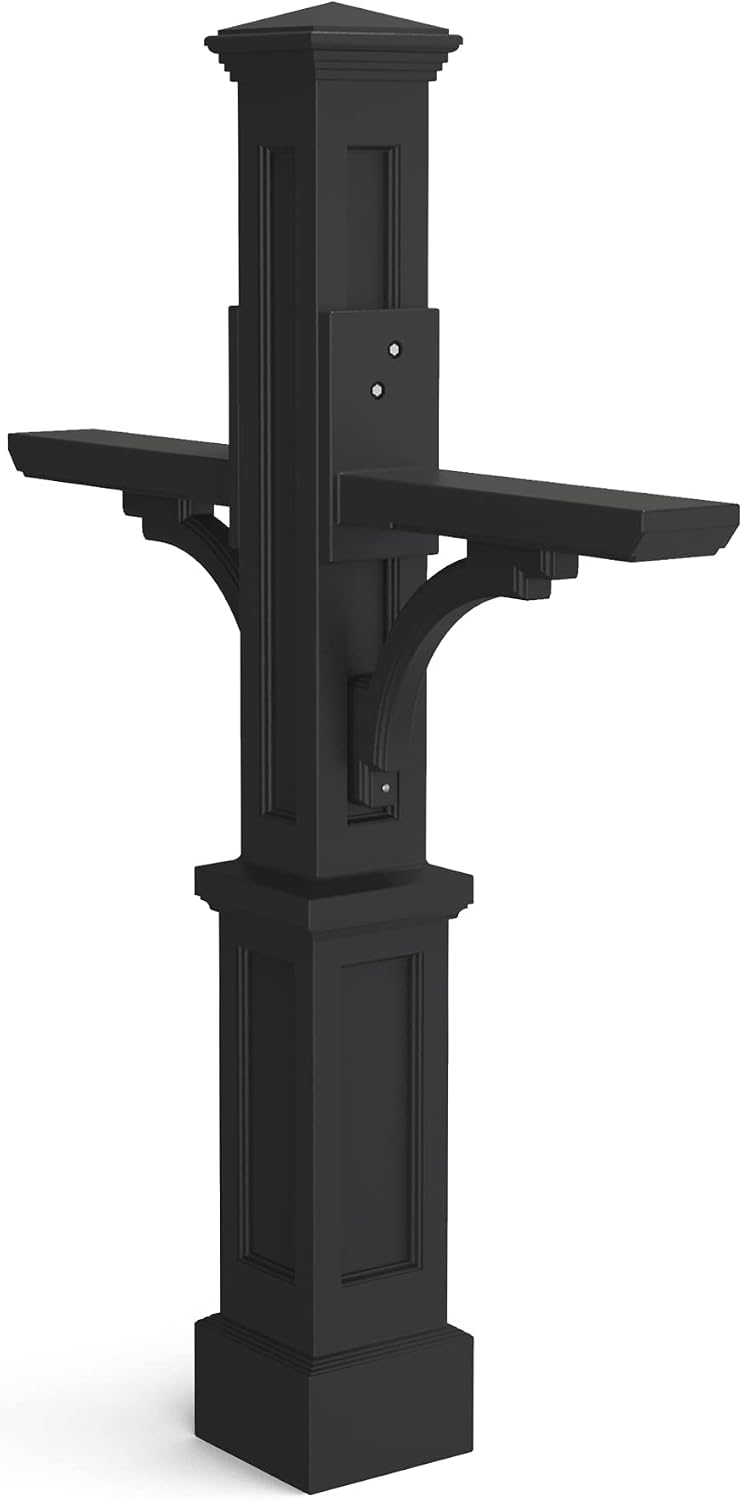 Mayne Newport Plus Double Arm Mail Post - Black - Dimensions: 8in L x 41.3in W x 56.5in H - Post & Arm Included (5814-B)