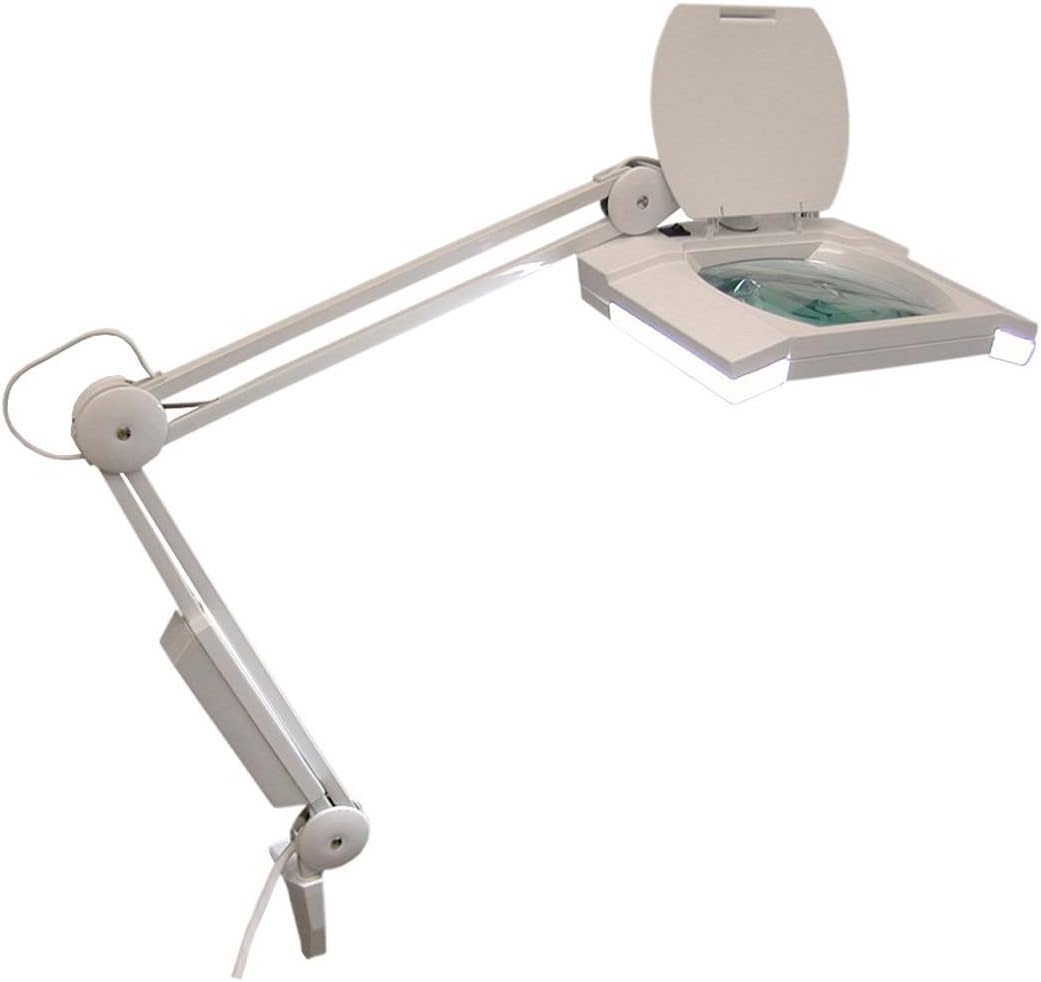 ELUCIDATE 3X Clamp-on Fluorescent Magnifier Desk Lamp | 6' (15.2 cm) x 7.5' (19.1 cm) Lens | Adaptive Spring-Loaded Arm | Dual Fluorescent Bulbs | Durable Design with Protective Cover