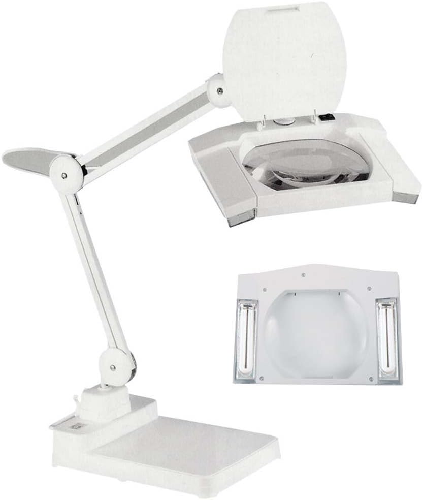 ELUCIDATE Dual Diopter Glass Lens Fluorescent Magnifier Lamp | 6' x 7.5' Adjustable Lens | Weighted Base & Protective Lid