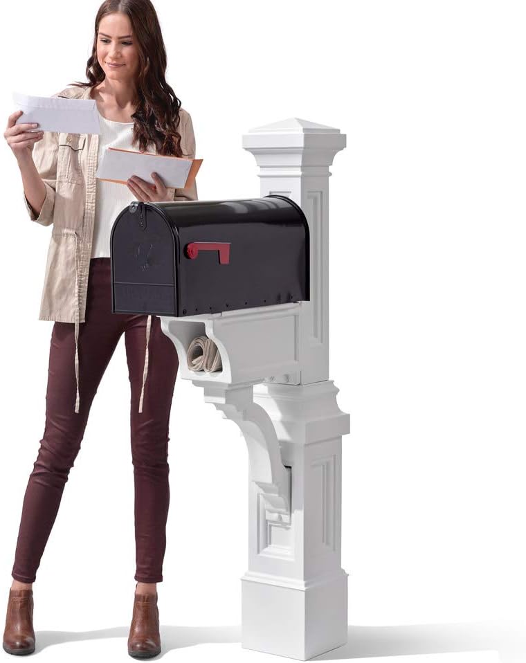 Step2 Atherton Mail Post, Mailbox Not Included, Weather Resistant, Large Outdoor Mailbox Post, Made of Durable Plastic, Easy to Install, Classic White