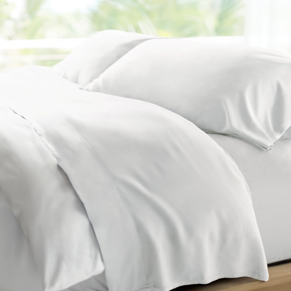 Cariloha Retreat 100% Bamboo Lyocell Sheets - 4-Piece California King Sheet Set - 18 in Extra Deep Pockets - Sateen Weave, Ultra Soft, Cooling, Luxury Sheets - Oeko-TEX Standard 100 - White