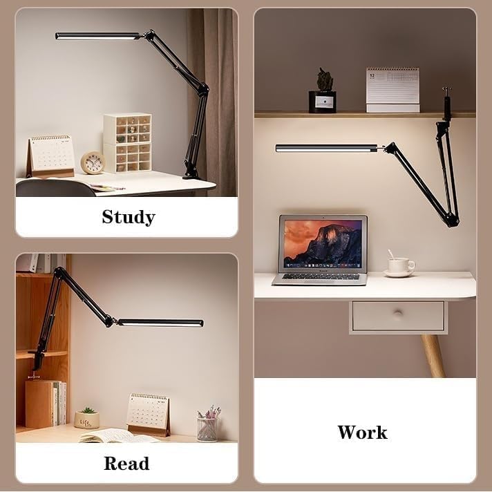 Table lamp LED Desk Lamp with Clamp, Swing Arm Metal, Foldable Eye Protection Reading Light, 3 Color Modes Stepless