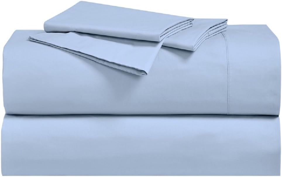 Solid 300-Thread-Count, 100-Percent Cotton Percale, Breathable Crispy Split-California-King Sheets Set for Adjustable Beds, Blue