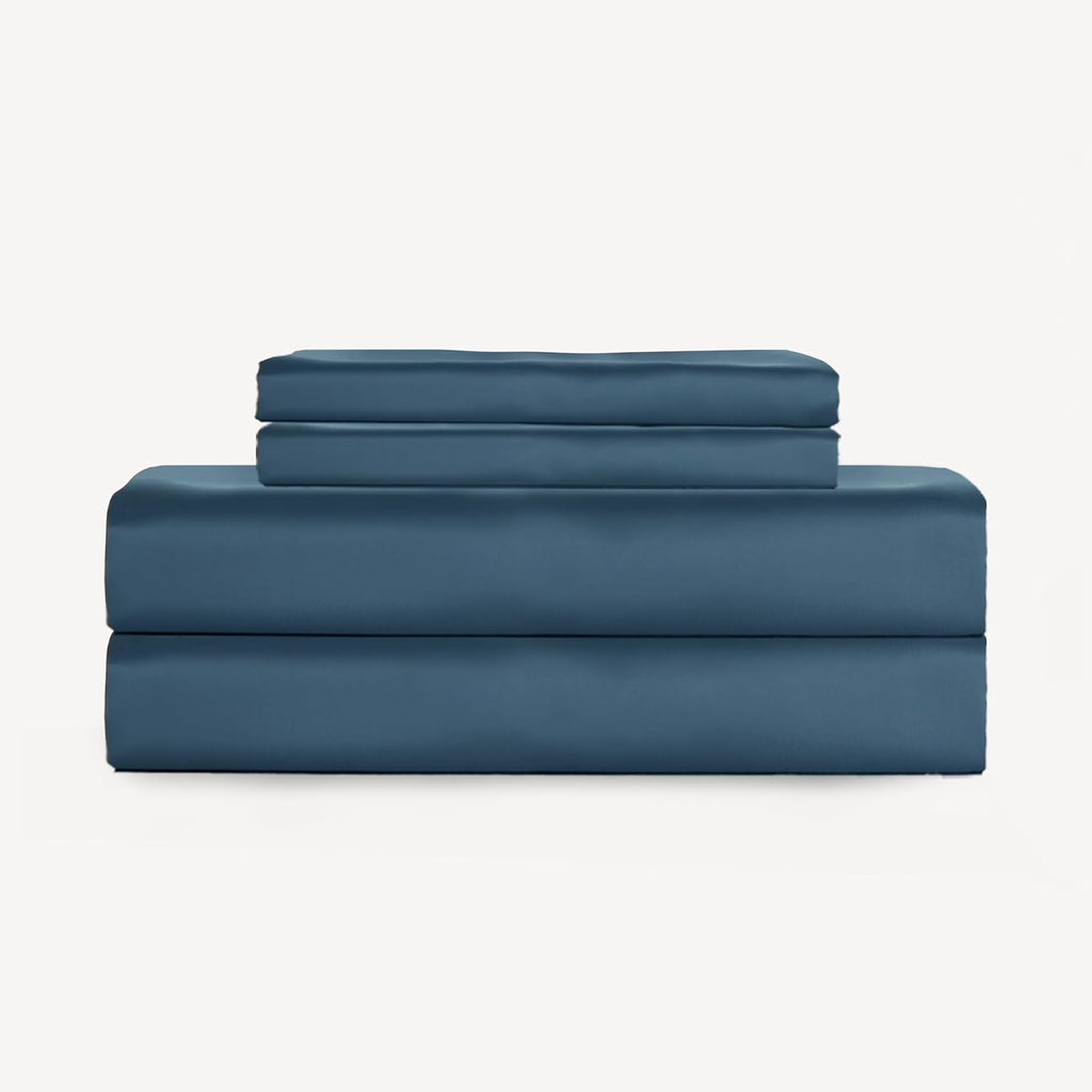 SLASHOP FURRFREE Bamboo Sheet Set - Genuine 100% Organic Viscose - Pet Hair Repellent Bedding Sheet Set for Dogs/Cats Family- Contemplating Blue Queen
