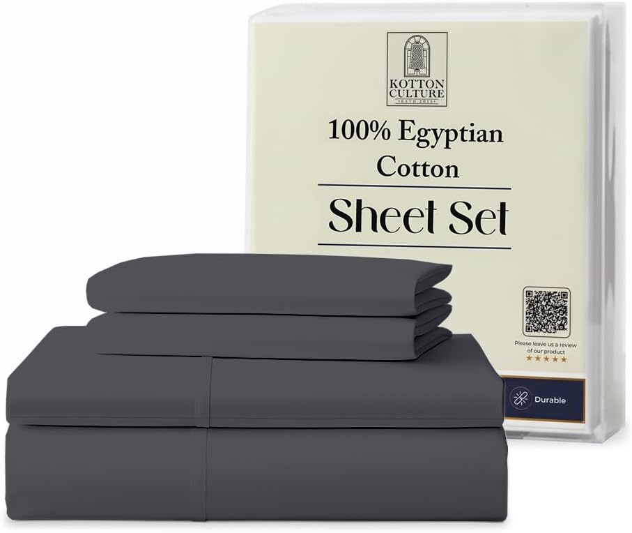 Kotton Culture 4 Pc Alaskan King Sheet Set - 100% Egyptian Cotton Premium Hotel Luxury Bedding - Sateen Weave Soft Cooling Durable Bedsheet - 16' Deep Pocket Sheets - Dark Grey