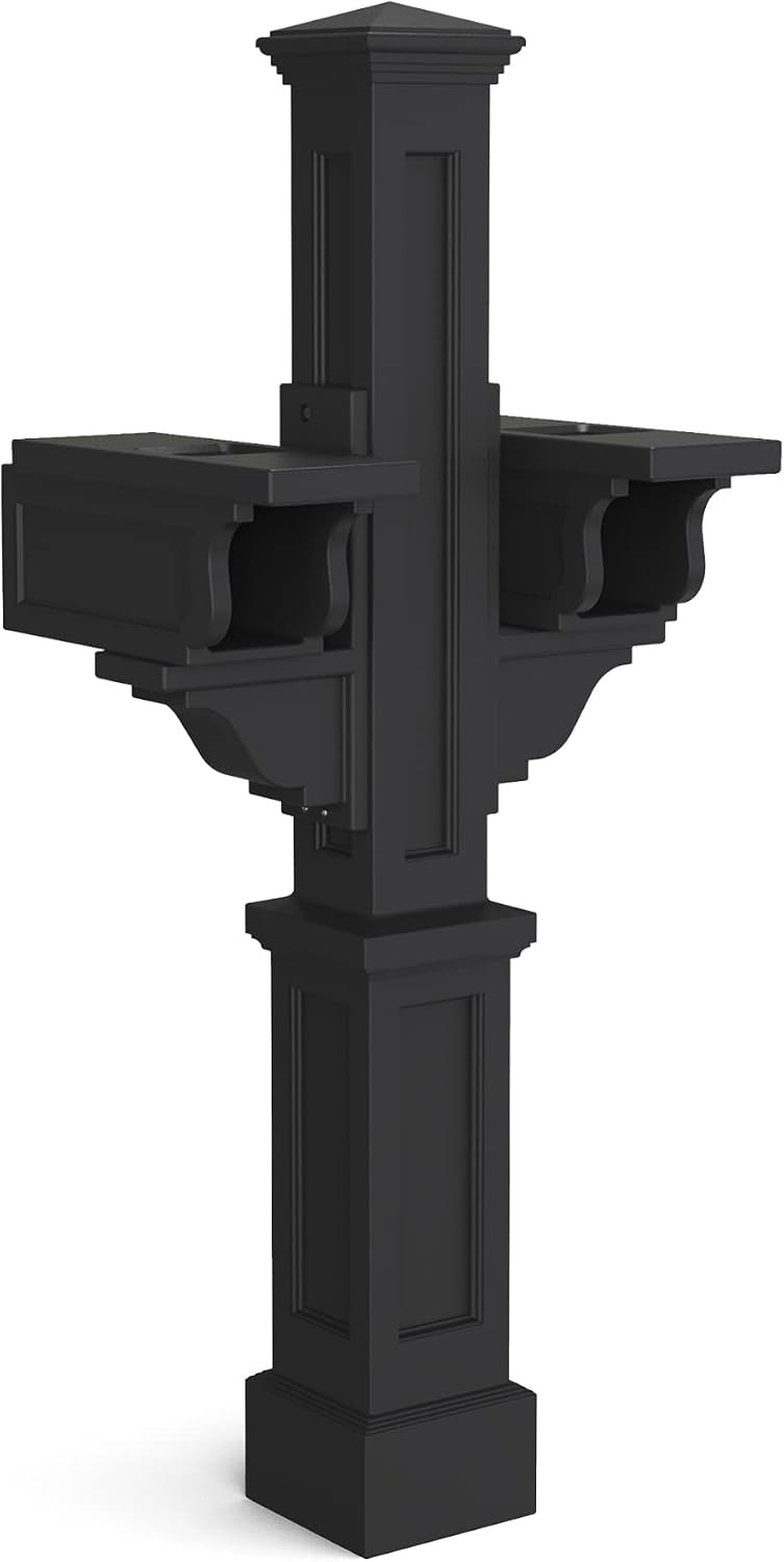Mayne Rockport Double Arm Mail Post - Black - 18in L x 23in W x 56.5in H - Standard Post, 2x Paper Holder Arms (5811-B)