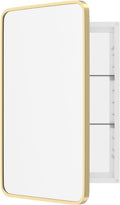 WallBeyond WallByond Bathroom Medicine Cabinet with Mirror, 19x30 Inch Gold Recessed Medicine Cabinet with Round Corner Aluminum Alloy Metal Framed, Single Door Modern MedicineMabinet with Storage