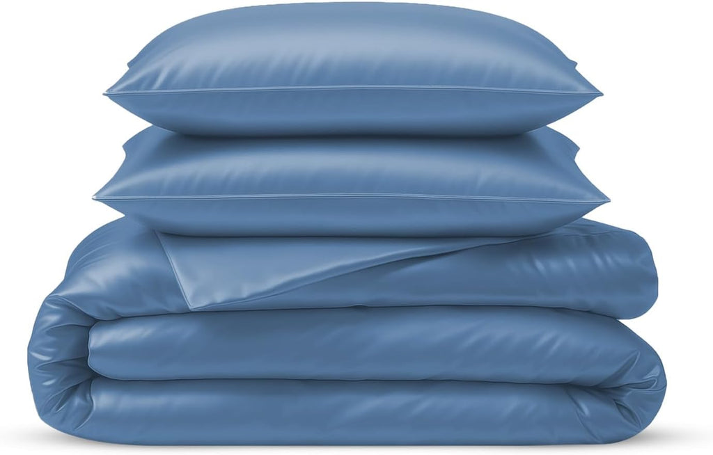 Linenwalas Duvet Cover Set Oversized King Size - Viscose Derived from Bamboo Soft, Breathable, Light Weight, Cooling Comforter Cover with Zipper Closure and Corner Ties (Oversized King, Bahamas Blue)