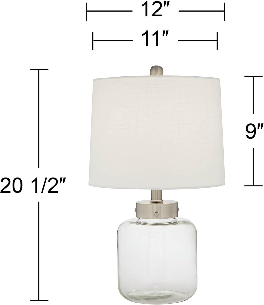 360 Lighting Country Coastal Small Accent Table Lamps 20.5' High Set of 2 Clear Glass Fillable Shells White Drum Shade Decor for Living Room Bedroom Beach House Bedside Nightstand Home