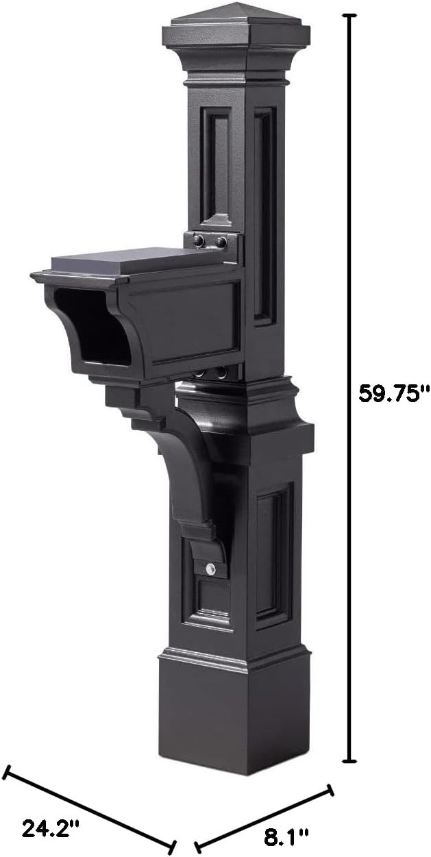 Step2 Atherton Mail Post, Mailbox Not Included, Weather Resistant, Large Outdoor Mailbox Post, Made of Durable Plastic, Easy to Install, Onyx Black