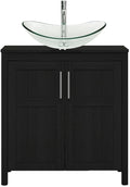 YOURLITE 30 Inches Traditional Bathroom Vanity Set with Single Faucet Hole, Clear Boat Glass Sink, Black Finish, 2-Door Cabinet