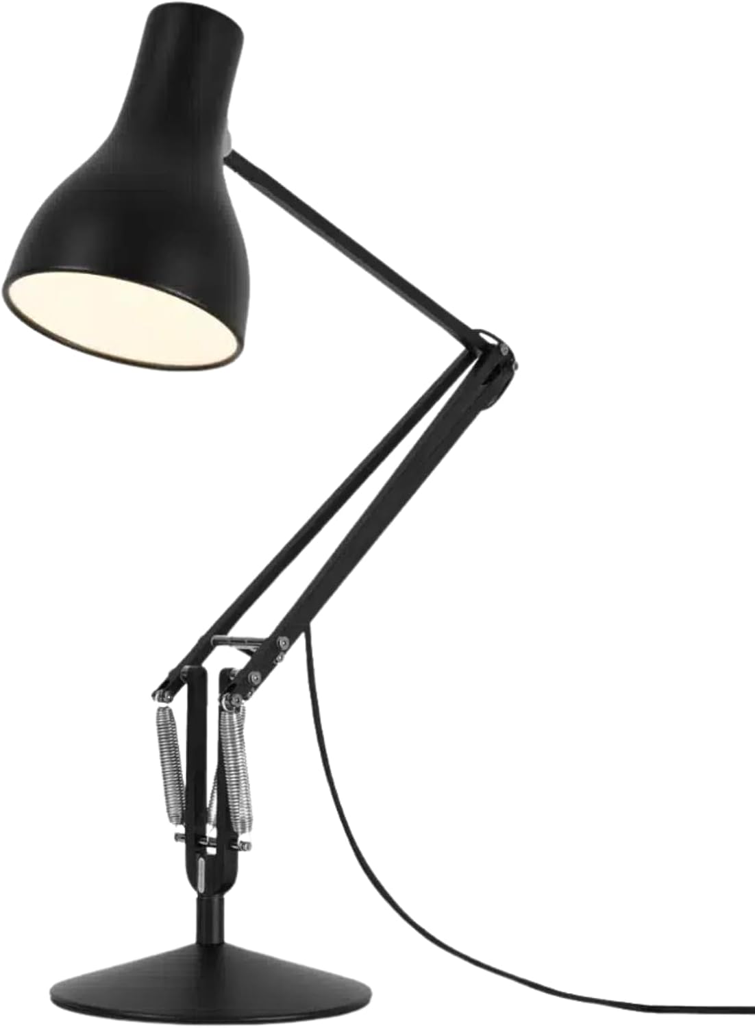 Anglepoise Type 75 Desk Lamp | Large Adjustable Matt Paint Finish Cast Iron Base Aluminum Cover Integrated Shade Switch for Home Decor Essentials Study Bedroom Office Light (Jet Black)