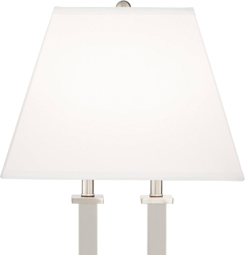 Possini Euro Design Amity Modern Table Lamp 26' High with USB and AC Power Outlet in Base Brushed Nickel White Linen Hardback Shade for Bedroom Living Room House Home Desk Bedside Nightstand Office