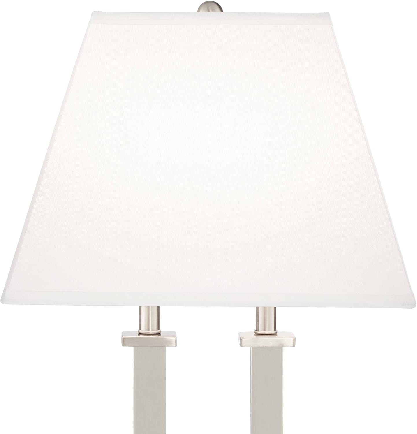 Possini Euro Design Amity Modern Table Lamp 26' High with USB and AC Power Outlet in Base Brushed Nickel White Linen Hardback Shade for Bedroom Living Room House Home Desk Bedside Nightstand Office