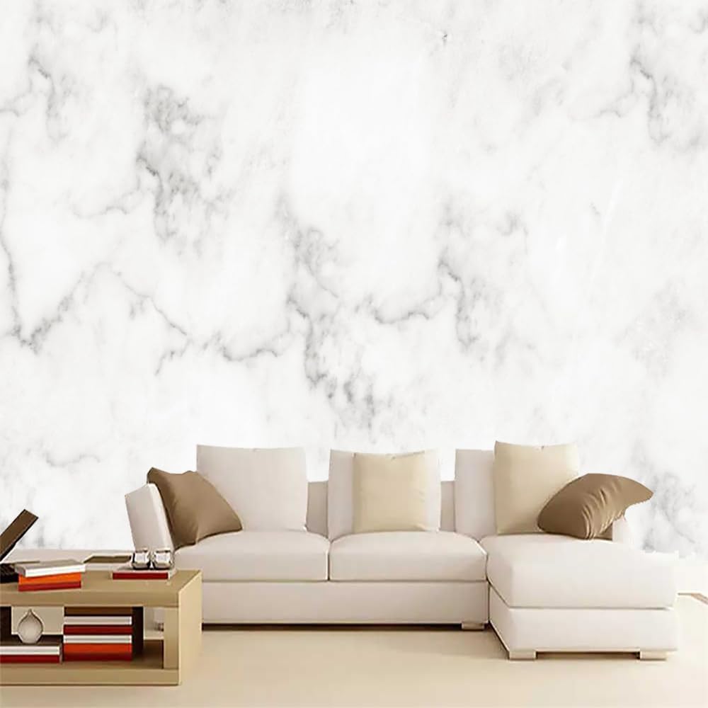 ELGADO Marble Photos Wall Mural, Simple White Murals High Resolution Pictures Poster,Large Wallpaper Mural Wall Decor for Bedroom Living Room Tv Background Room Decor,116' W x91 H