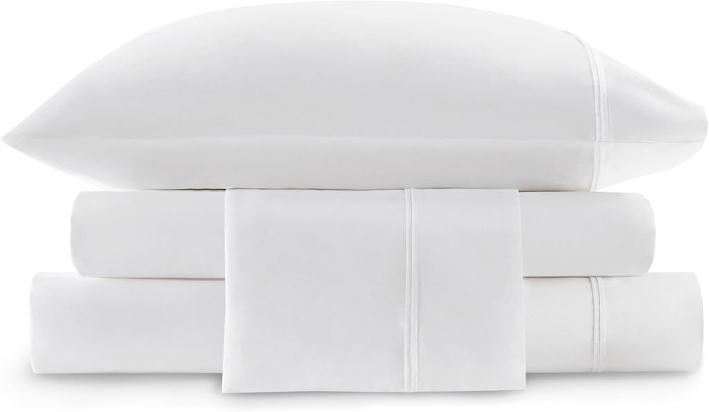 Harbor House Luxury 100% Egyptian Cotton Sheet Set, 400 Thread Count Sateen Weave, Soft & Breathable Bed Sheets with Deep Pocket, 4-Piece Queen Bedding Set, Bright White