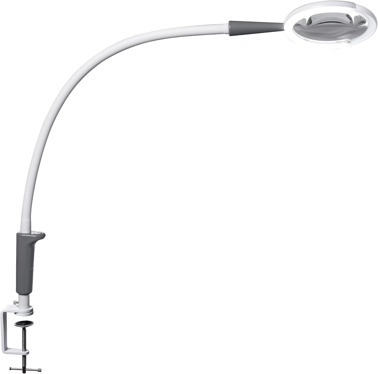 Daylight Magnificent Pro™ LED Magnifying Lamp with Clamp – 2-in-1 Task Light & Magnifier, 5,500 Lux at 6', 5' 1.75X Lens, 3 Brightness Levels, Flexible 26' Arm, 95+ CRI, Easy Twist Head – White/Grey