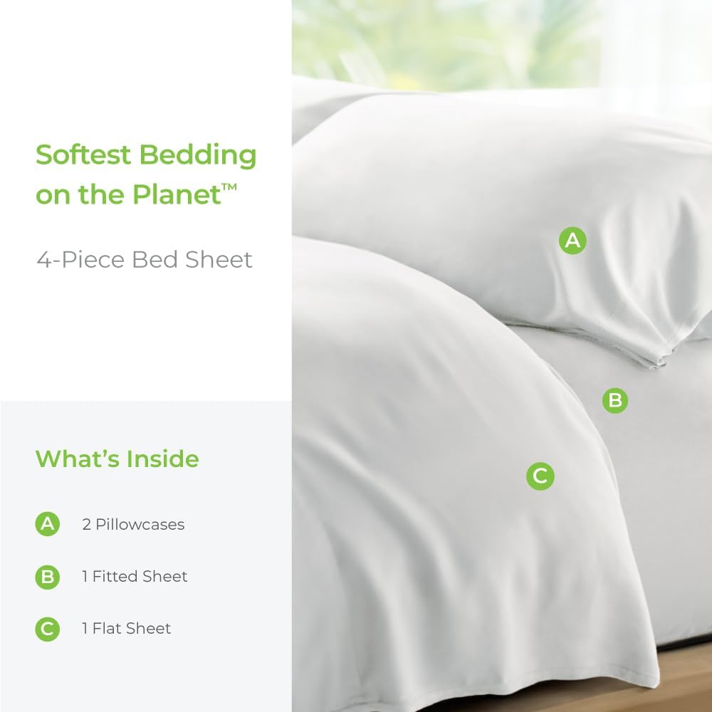 Cariloha Retreat 100% Bamboo Lyocell Sheets - 4-Piece California King Sheet Set - 18 in Extra Deep Pockets - Sateen Weave, Ultra Soft, Cooling, Luxury Sheets - Oeko-TEX Standard 100 - White