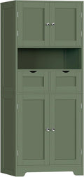 Iwell 58' H Tall Bathroom Storage Cabinet with 2 Drawers & 2 Adjustable Shelves, Bathroom Cabinet with 4 Doors, Tall Cabinet for Living Room, Dining Room, Entryway, Forest Green