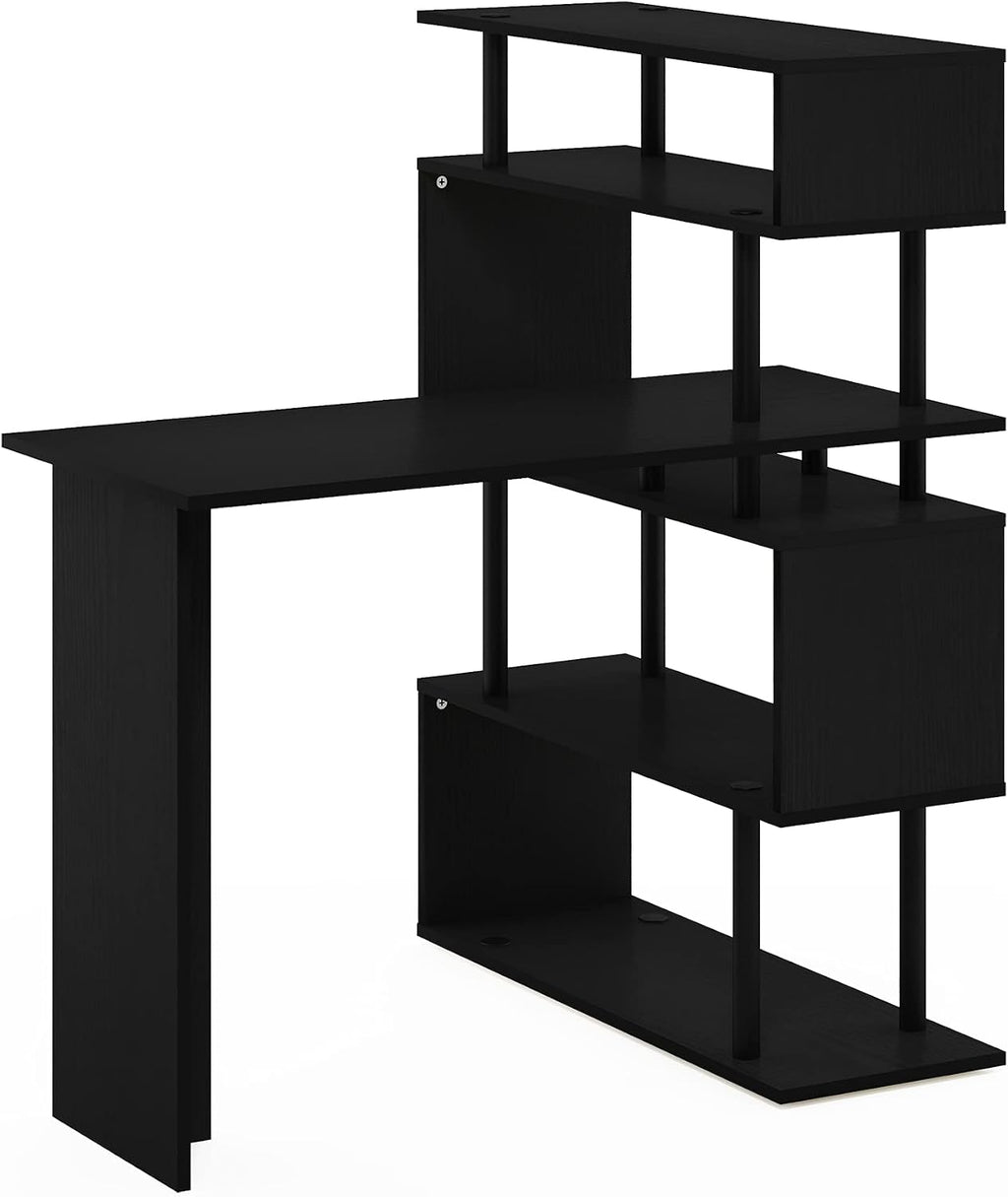 Furinno Classic Desk, 40' Wide L-Shape Gaming Desk, Computer Desk, Writing Desk with 5-Tier S-Shaped Side Shelves for Home Office, Study Room, Dorm, Bedroom, Americano