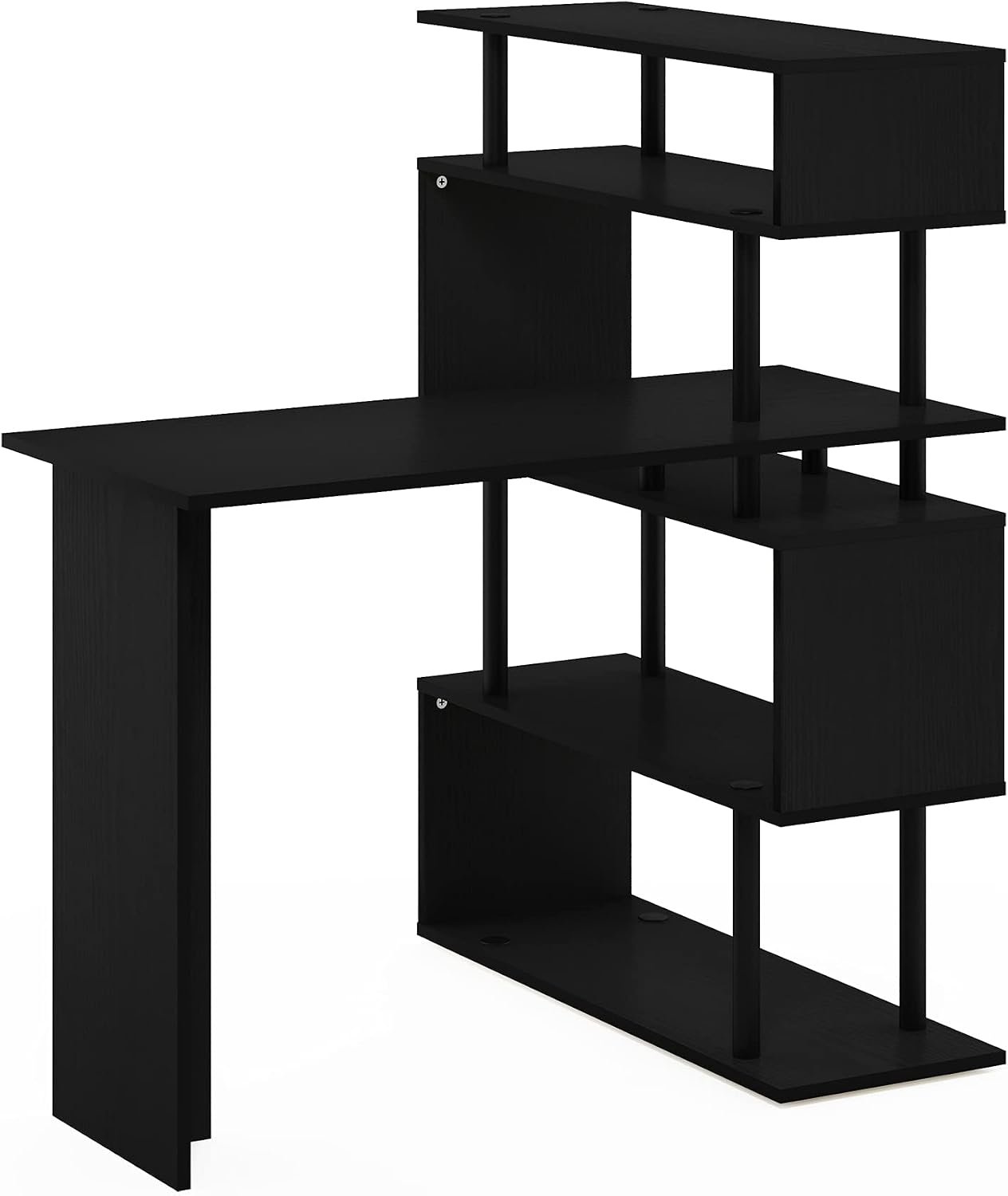 Furinno Classic Desk, 40' Wide L-Shape Gaming Desk, Computer Desk, Writing Desk with 5-Tier S-Shaped Side Shelves for Home Office, Study Room, Dorm, Bedroom, Americano
