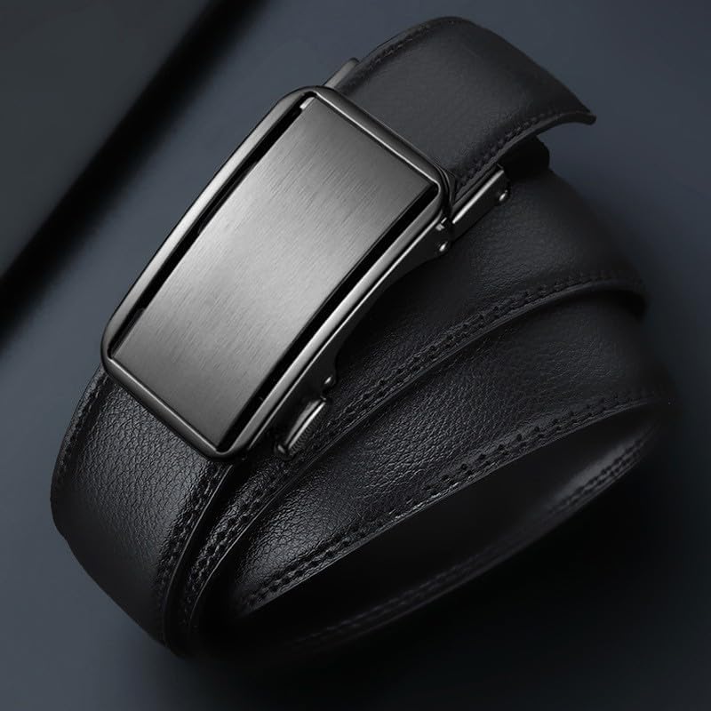 Automatic Ratchet Belt for Men - Genuine Leather Dress & Casual Use, Adjustable Buckle