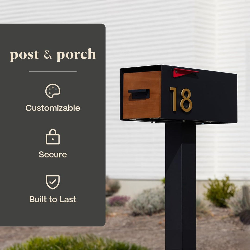 post & porch Malone Mailbox | Post Mounted Mailbox | Black/White/Gray/Brown/Red/Blue/Green, Regular or Large, Weatherproof Mail Box for Outside, Customizable (Blue, Regular)