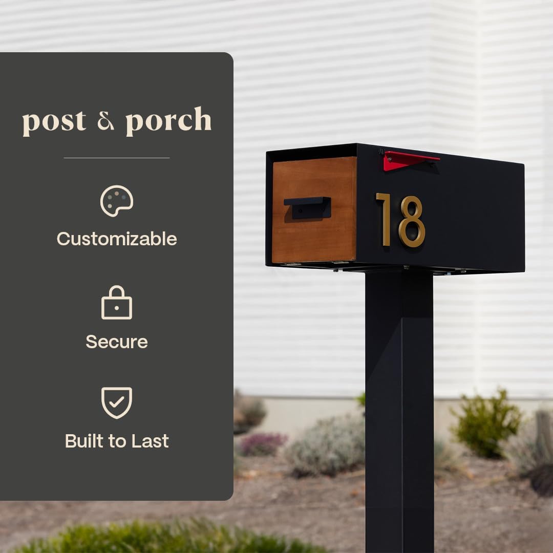post & porch Malone Mailbox | Post Mounted Mailbox | Black/White/Gray/Brown/Red/Blue/Green, Regular or Large, Weatherproof Mail Box for Outside, Customizable (Blue, Regular)